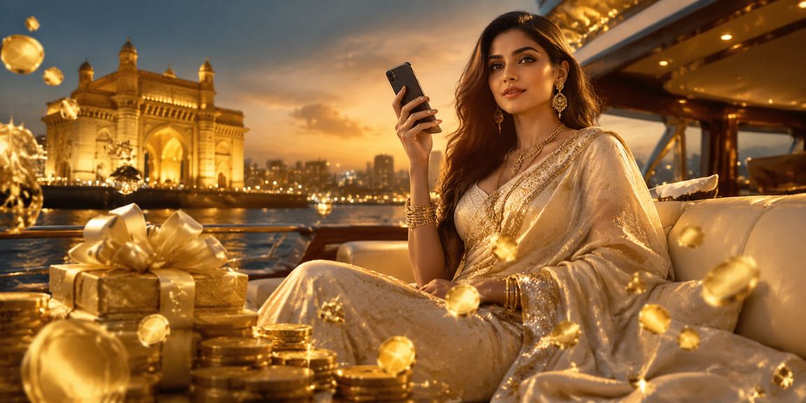 Woman playing Andar Bahar card game on mobile app in traditional saree